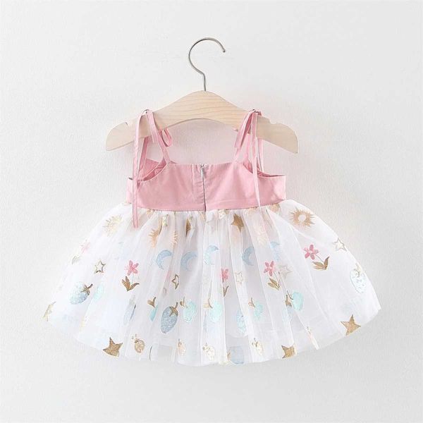 Robes de fille Summer Girls Suspender Robe bébé fille avec des ailes étoiles Moon Cartoon broderie Patchwork Mesh Robe