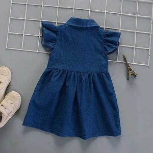 Meisjesjurken Zomer Kidmeisje Kleine Kleding Zachte denim Princess Jurk Casual ruches mouw Kinderen Jurk Teuter Girl Outfit Baby Girl -jurk A1062