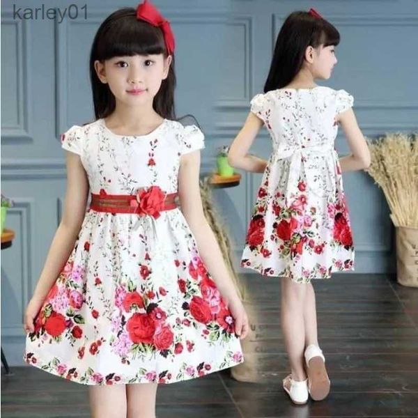 Robes de fille Été Enfants Fille Fleur Robe 2024 Fête Sans Manches A-ligne Princesse Taille Serrée Robes 2 4 10 À 12 Ans Mignon Bébé Vêtements yq240327