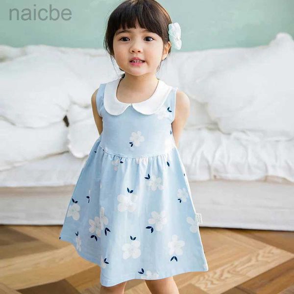 Vestidos de niña Verano Coreano Sin mangas Peter Pan Collar Chaleco Vestido Niños Algodón Lino Princesa Vestido Bebé Casual Sundress ldd240313