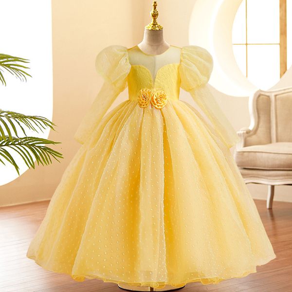 Robes de fille d'été à manches longues enfants robe de soirée pour les filles enfants costume dentelle princesse robes fille fête robe jaune robe d'anniversaire 230729