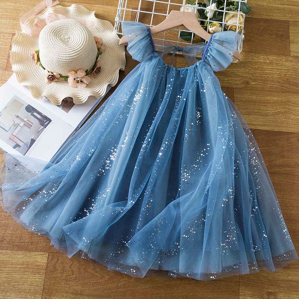 Robes de fille été nouvelle fille robe jolie fille paillettes fée tulle vêtements bébé manches à volants anniversaire princesse costume enfants vêtements décontractés 3 8 ans R230719