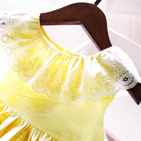 Robes de fille été nouvelles filles robe jaune coton pour enfants à volants col rond sans manches princesse bébé fille vêtements WT753