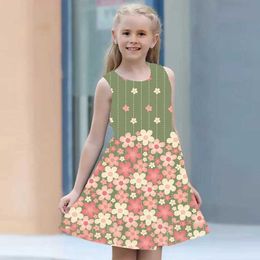 Vestidos de niña Summer Princess Dress Girl 2024 Ropa para niños Flor sin cuello de ojo 3