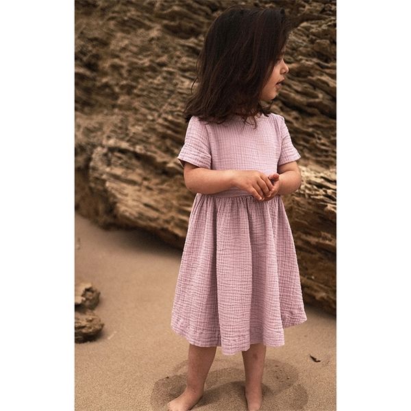 Robes pour filles Summer Retro Girl Dress 100% coton Toddler Baby Girls Casual Loose Beach Robes à manches courtes Vêtements pour enfants TZ83 220908