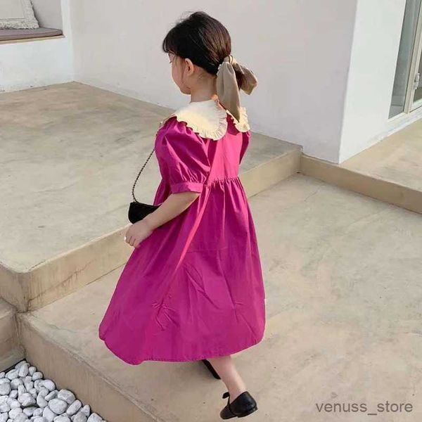 Vestidos de niña Verano Rosa Rosa Niñas Vestido hinchado Elegante Manga de soplo Vestido de princesa Bebé Ropa para niños Ropa para niños Vestido de fiesta