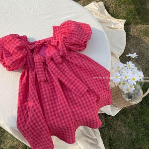 Robes de fille d'été rose rose à carreaux arc robe élégante Lolita enfant grandes filles robe mi-longue robes d'enfants pour les adolescents fête princesse robe d'été 230508