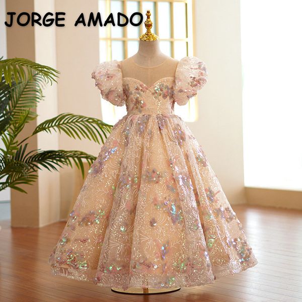 Vestidos para niña Vestido de fiesta para niña adolescente de verano Púrpura Lentejuelas Mangas cortas abullonadas Cuello redondo Princesa Piano Realizar ropa E330 230630