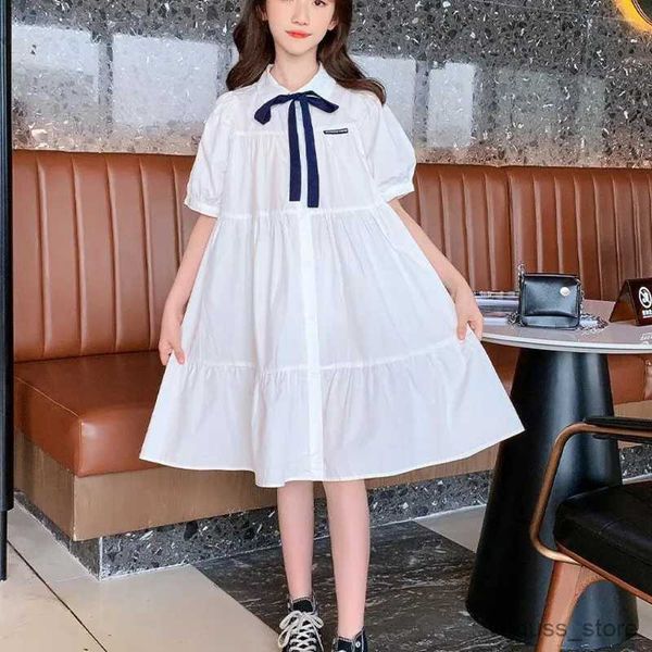 Vestidos de niña Summer Vestido blanco Escuela de ropa Girlas Midi Bow Dress Children Vestidos para adolescentes Partido de niñas Princesa Sundress