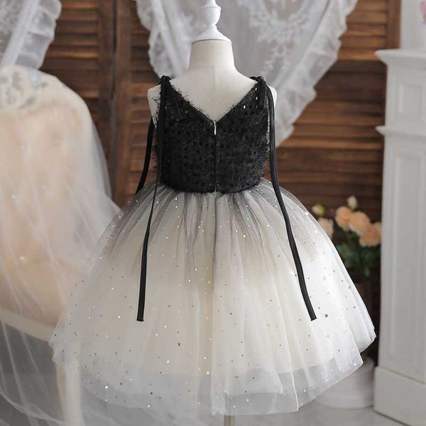 Vestidos de niña Tirantes Vestido de lentejuelas para niñas hasta 8 Eventos para niños Rendimiento Vestido de princesa elegante Fiesta de cumpleaños para niños Vestido de cisne negro