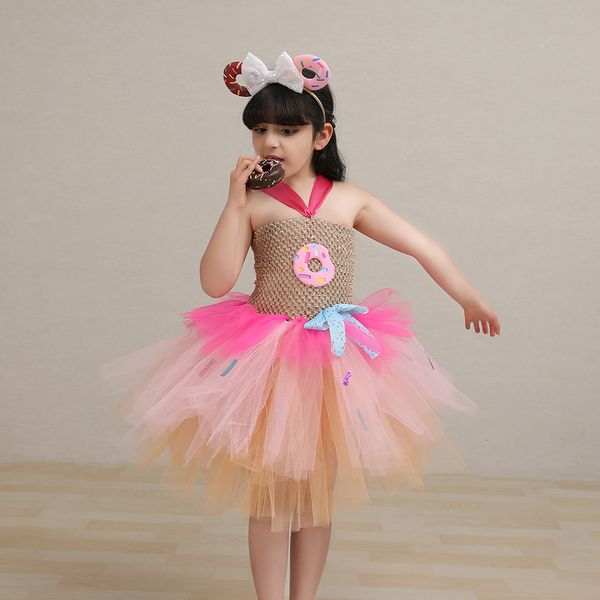 Robes de fille Sweet Donut Cookie Tutu Costume pour filles Cake Smash Party Po Prop Robes Layered Kids Donut Birthday Pourim Outfit 230609
