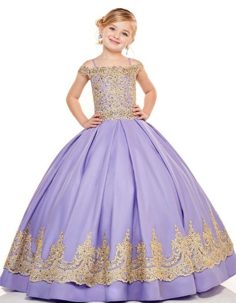 Robes de fille douce Lilac Flower Robe fille pour le mariage Champagne Lace Off the ￩paule Robe de bal longue f￪te d'anniversaire Petit Kidsgirl