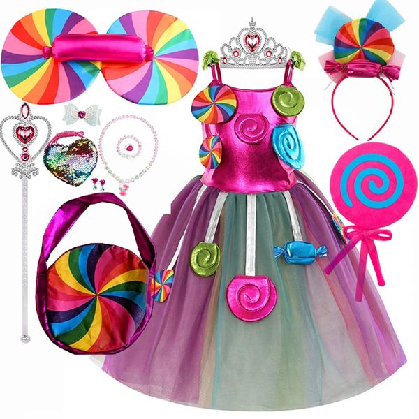 Robes de fille Sweet Lollipop Candy Enfants Robe Carnaval Fête Petite Fille Anniversaire Costume Fantaisie Arc-En-Tutu Enfants Vêtements De Mariage 2 8T 231128