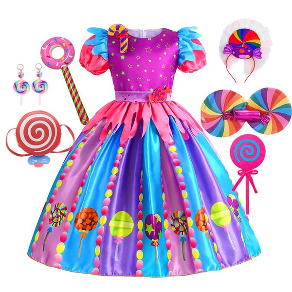 Robes de fille douce sucette bonbons enfants robe carnaval fête petite fille anniversaire costume fantaisie arc-en-ciel tutu enfants vêtements de mariage 230628