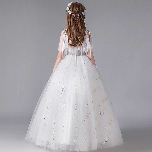 Robes de fille adolescente fille blanche longue robe longue pour le mariage fête en tulle floral