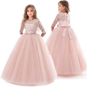 Girl s jurken tienermeisjes kleed je zomer kinderen s kleding feest elegante prinses long tule baby kinderen kanten bruiloft ceremonie 230307