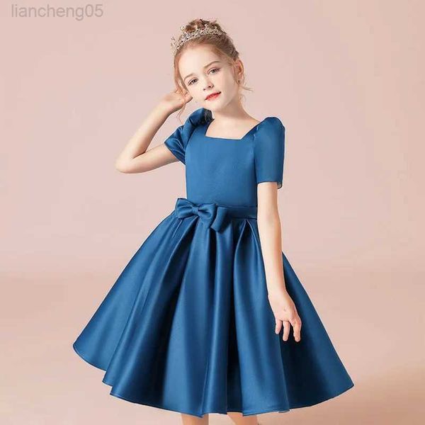 Robes de fille Ados enfants robes pour filles robe en satin doux enfant vêtements mignons enfants fille à manches courtes princesse anniversaire communion vêtements W0224