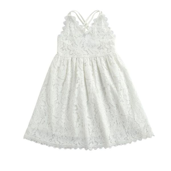 Robes fille enfant en bas âge bébé fille été Boho dentelle florale plage couleur unie col en v sans manches dos nu robe caraco robe d'été 2-7 ans