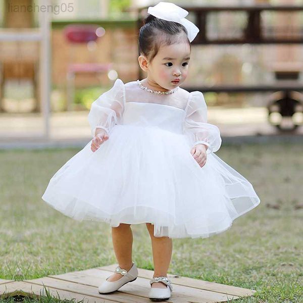 Robes de fille enfant en bas âge bébé fille robe d'été infantile robe de princesse tulle blanc 1 an anniversaire bébé filles robe de soirée robe de baptême nouveau-né W0224