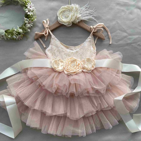 Vestidos de niña Vestido de primer cumpleaños para niñas pequeñas, flores, niñas, boda, cinturón, diadema, conjunto de 3 piezas, vestido de princesa infantil