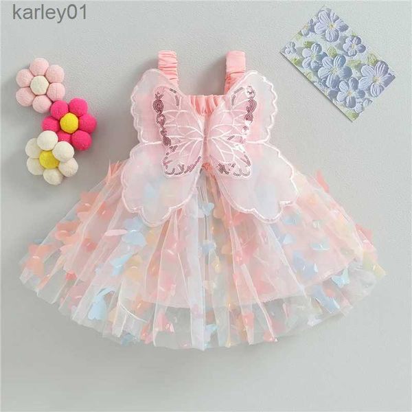 Robes de fille Enfant en bas âge bébé filles robe 3D papillon froncé sans manches en couches Cami robe d'été vêtements décontractés robe de princesse yq240327