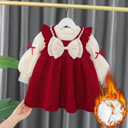 Robes de fille Enfant bébé filles robe automne hiver enfants rouge année de Noël en peluche chaud vêtements pour bébés ensemble jupe supérieure pour 1 4 ans 231216