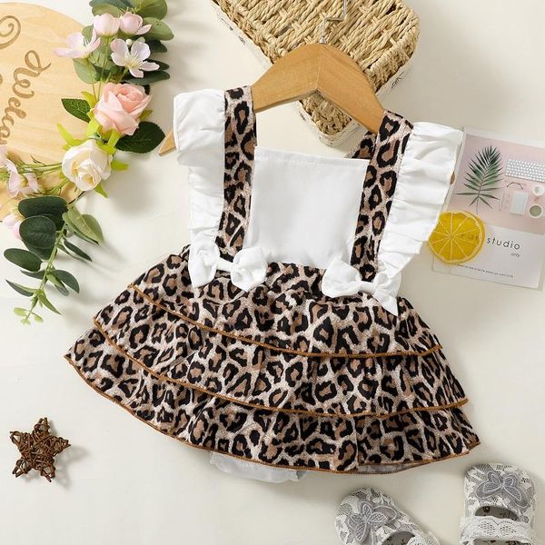 Robes de fille Toddler Baby Girls Dress Romper Leopard-print Panel Ruffle Sleeve Backless Summer Infant Fashion Bow Cake SkirtGirl's