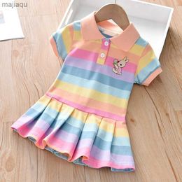 Girl's jurken peuter babymeisjes jurken zomer schattig konijn decoratie jurk kinderen meisje regenboog korte mouw prinses jurk2404