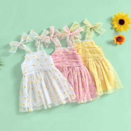 Robes de fille Toddler Baby Girls Summer Camisole Robes Floral Daisy Sans Manches Hors Épaule À Volants Tulle Party Suspender Princess Dress AA230531