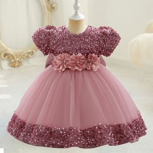 Robes de fille enfant en bas âge bébé paillettes robes de soirée baptême mariage 1 an anniversaire arc robe de princesse pour bébé filles dentelle robe de demoiselle d'honneur robes 230803