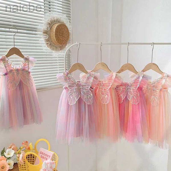 Robes de fille Enfant en bas âge bébé été princesse robe maille dentelle arc-en-ciel robe sans manches ailes d'ange robe de fée vêtements ldd240313