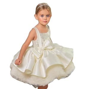 Robes de fille Toddler Girl Pageant Ivoire Flower Dress Top Sequin Big Bow Ball Gown Cute Baby Wedding Party GownsGirl's