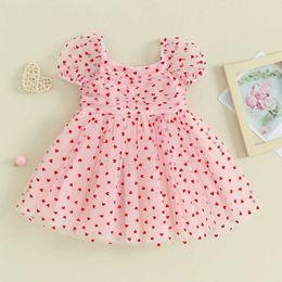 Robes de fille en bas âge pour fille fille princesse robe bébé coeur imprimé en tulle