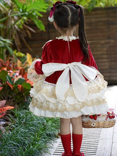 Robes de fille Enfant Filles Espagnol Lolita Princesse Robe De Bal Enfants Dentelle Arc Conception Fête D'anniversaire Robes De Bal y789