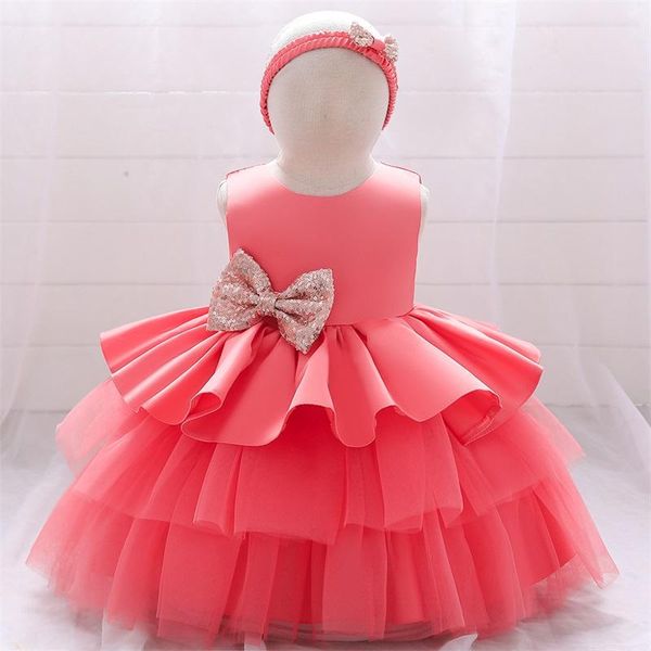 Robes de fille enfant en bas âge bandeau gâteau robe d'été né baptême princesse mariage fête d'anniversaire enfant baptême bébé fille vêtements Vestidos