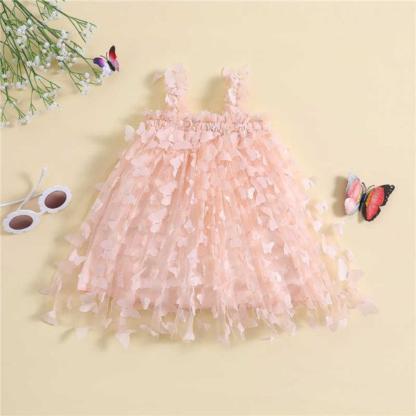Abiti da ragazza Toddler Kids Neonate Dress 3D Butterfly Tinta unita Abito senza maniche Sling Summer Sweet Casual Princess Dress R230719