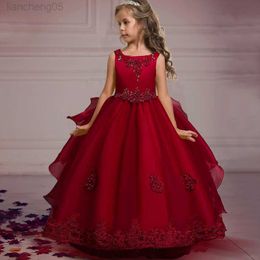 Girl's jurken met bloemenbruidsmeisjesjurken Elegante prinsesjurk voor meisjes Kinderen Kerstmis Lang feest trouwjurk kinderen Kleding W0224
