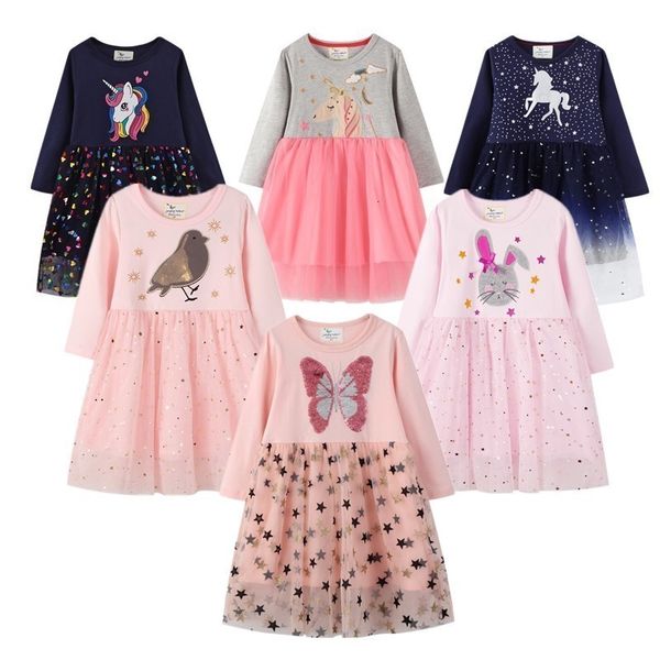 Robes pour filles Licorne Princesse Filles Robes Animaux Imprimer Hiver Coton Costume pour Enfants Bébés Filles À Manches Longues Oiseaux Papillon Robe 230227