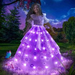 Girl's jurken Uporpor encanto Come Princess Led Light Up Dress Glamour Girl Cosplay Isabela Mirabell Carnival Christmas Birthday Party Jurk W0314
