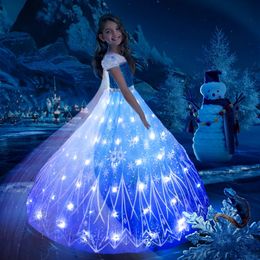 Jurken voor meisjes Uporpor Frozen Princess Elsa LED-lichtjurk voor meisjes Kinderen Cosplay Feestkleding Sneeuwkoningin Carnaval Kerst Galajurk 231010
