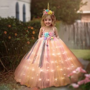 Meisjesjurken Uporpor Eenhoorn Meisjes Kinderen LED-lichtjurk Kinderverjaardagsfeestje Prinses Lolita-kostuum voor Kerstmis Baljurk 231128