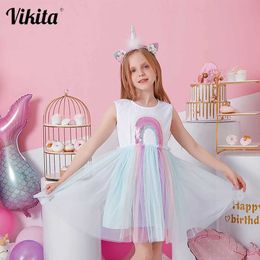 Robes de fille Vikita Childrens sans manches robe fille arc-en-ciel robe de paillettes enfants