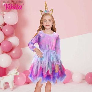 Robes de fille Vikita Hiver Princess Robe 2024 Longue manche de fête d'anniversaire pour enfants Robe de bal pour filles couche irrégulière en maille