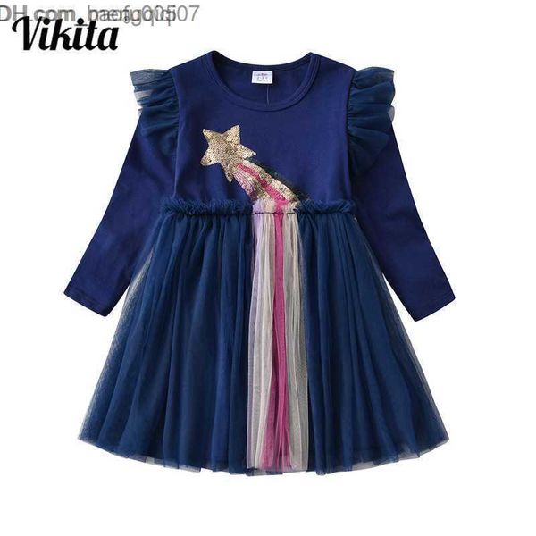 Vestidos de niña VIKTIA Vestido de princesa para niñas para niños Vestidos de lentejuelas de estrellas Fiesta de bodas de cumpleaños Vestidos de tul elegantes Niños Ropa de otoño Z230706