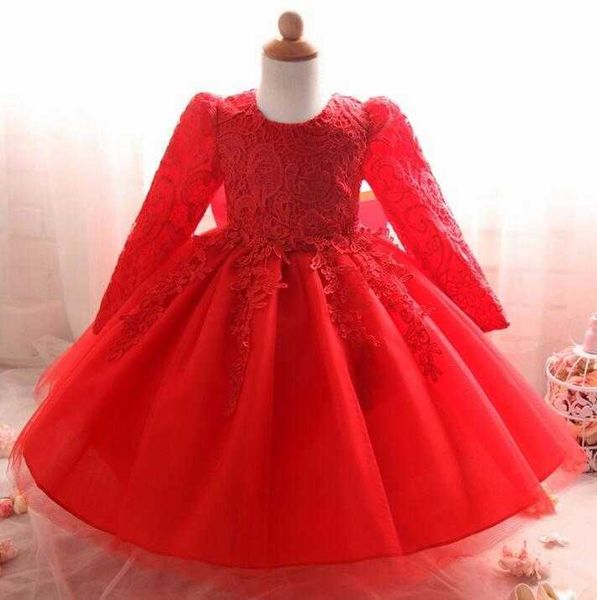 Robes de fille Vintage bébé fille robe mignon enfant en bas âge dentelle tulle robe de baptême infantile princesse robe de baptême 1 an anniversaire bebe vestido