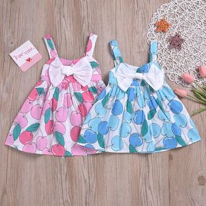 Robes de fille Vintage bretelles plissées pour enfants Bow Summer Party Girls Princess Dress Rose Apple Fruit DressGirl's