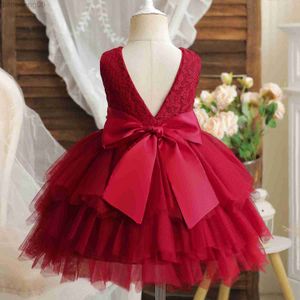 Robes pour filles Vintage Girls New Bow Broderie Flower Dress Little Girl Birthday Party Fluffy Layered Come Kids Christmas Tulle Tutu Robe W0314