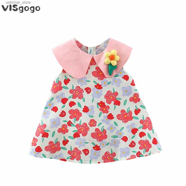 Vestidos de niña Visgogo Baby Girl Summer Dress Lindo Collar Floral Collar Floral Impresión suelta Vestido de cumpleaños Baby Baby Fiest Vestidos L47