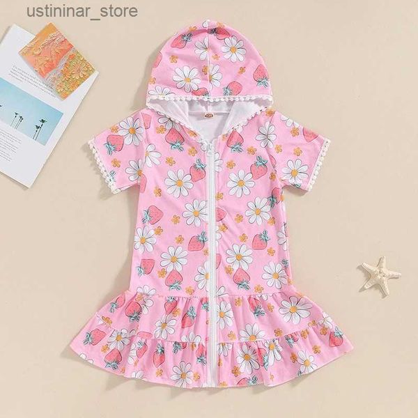 Robes de fille Visgogo Toddler Girl Swim Cover up Up à manches florales à manches florales Zip Up Up Bath-up Bathrobe de plage de plage L47