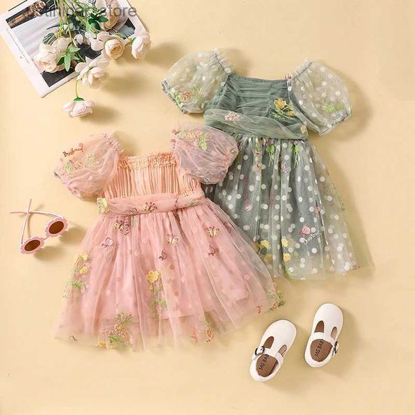 Robes de fille Visgogo pour tout-petit des filles robe fleur fleur brodée en maille ruée courte pochette de bébé robe bébé été princesse décontractée dres l47